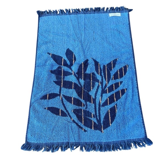 VTG Cannon Monticello Striped Leaf 2-Piece Bath Towel Set Blue MCM Retro USA GUC - Picture 4 of 10